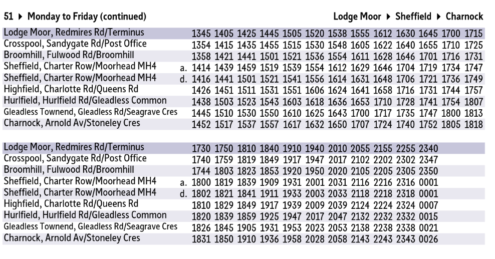 51 bus timetable