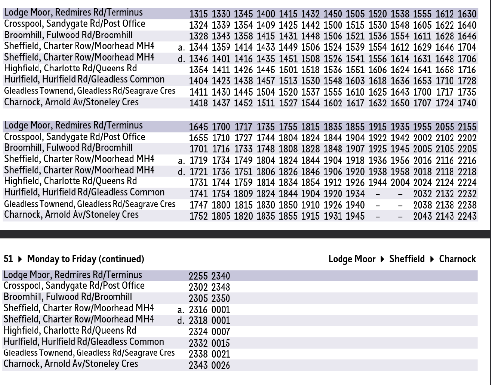 51 bus timetable