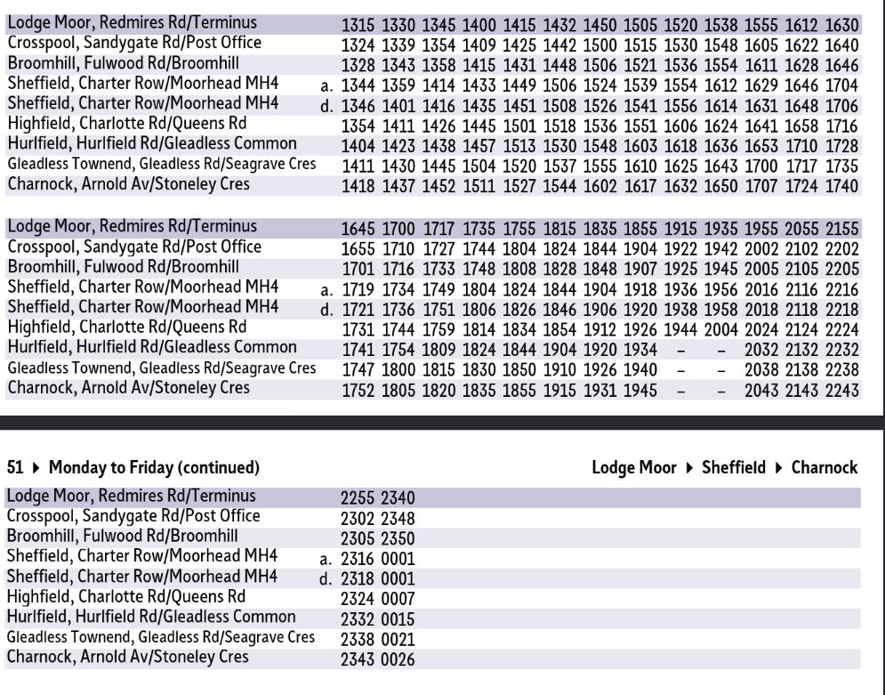 51 bus timetable