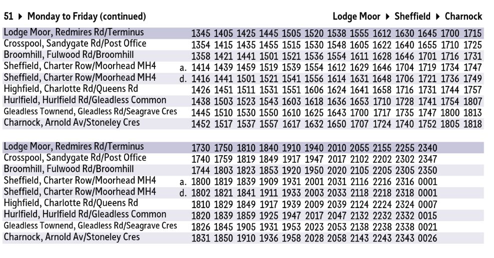 51 bus timetable