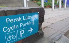 A blue sign reads 
