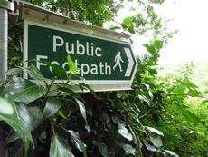 A green fingerpost reads 