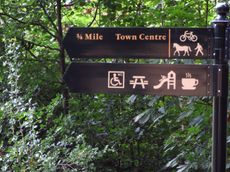 A black fingerpost shows a selection of icons